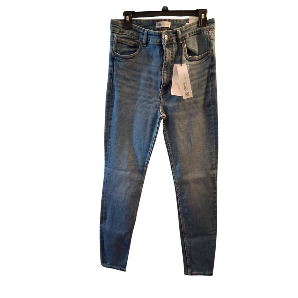 Zara Vintage Mid Blue High-Rise Slim Straight Jeans Size 10 - Picture 3 of 8